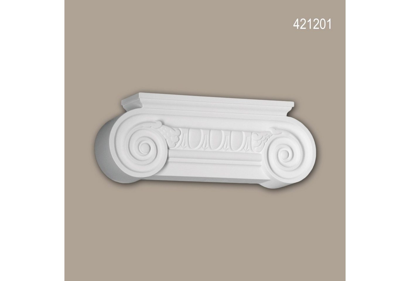 Profhome Wanddekoobjekt 421201 (Pilaster Kapitell, 1 St., Fassadenelement, Pilaster, Außenstuck, Wanddekor), weiß, vorgrundiert, für Fassadendekoration, Stil: Ionisch von Profhome