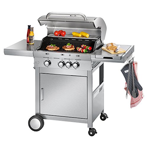 Profi Cook PC-GG 1058 Gasgrill, 3 Edelstahlbrenner + 1 zusätzliche Kochstelle, 3 Heizzonen für individ. Temperatursteuerung, stufenlose Temperatureinstellung, herausnehmbarer Fettauffangbehälter, Temperaturanzeige, Edelstahlfront und -haube, Silber Profi Cook PC-GG 1058 Gasgrill, 3 Edelstahlbrenner + 1 zusätzliche Kochstelle, 3 Heizzonen für individ. Temperatursteuerung, stufenlose Temperatureinstellung, herausnehmbarer Fettauffangbehälter, Temperaturanzeige, Edelstahlfront und -haube, Silber von Profi Cook