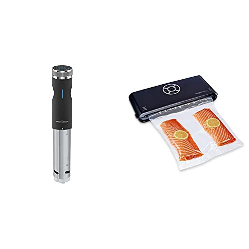 Profi Cook PC-SV 1126 Sous Vide Stick, Edelstahl, LED-Multifunktionsdisplay, Timer-Funktion, 800 W & Amazon Basics - Vakuumierer, 30 cm Naht + 10 Vakuumierbeutel, Schwarz von Profi Cook