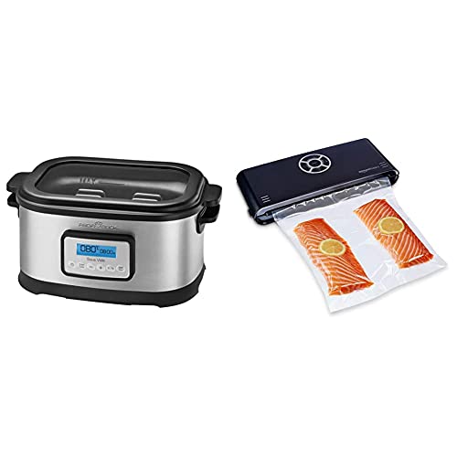 Profi Cook SV-1112 ProfiCook Sous Vide – Schongarer Topf und Vakuum, 8,5 l, 520 W, grau/schwarz [Energieklasse a], 8.5 liters & Amazon Basics - Vakuumierer, 30 cm Naht + 10 Vakuumierbeutel, Schwarz von Profi Cook