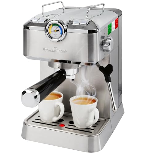 ProfiCook Espressomaschine | Espressoautomat inkl. Siebträger | italienische Profi-Espressopumpe 20 bar | für Kaffeepulver und Nespresso kompatible Kapseln | Kaffeemaschine Siebträger | PC ES 1267 von Profi Cook