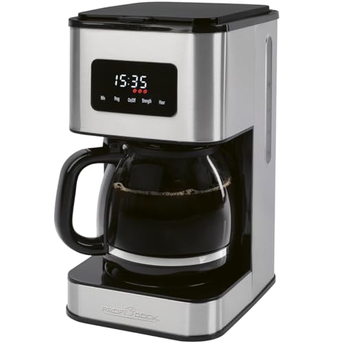 ProfiCook® Filterkaffeemaschine mit Glas-Kanne | für bis zu 14 Tassen Kaffee | Aromawahl | Tropfstopp | mit Uhrzeit-Anzeige | Kaffeemaschine mit Edelstahlgehäuse | 900W | Coffee Machine PC KA 1299 von Profi Cook