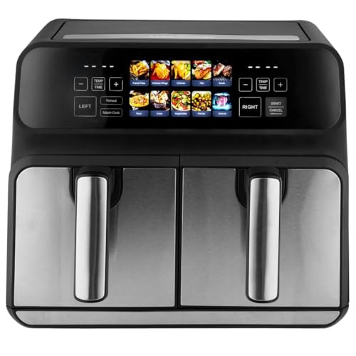 ProfiCook® Heißluftfritteuse 2 Kammern | 8L Heißluftfritteuse Doppelkammer | kein Öl oder Fett | Air Fryer m. Color-Display | Doppel Heißluftfritteuse 2200 Watt | Heißluftfritteuse XXL | PC-FR 1287 H von Profi Cook