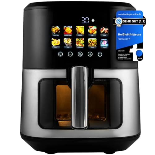 ProfiCook® Heißluftfritteuse 6,5L | Zubereitung ohne Öl oder Fett | Airfryer mit Color-Display | Heissluftfritteuse 9 Programme | 50-200°C | Air Fryer 1700W | Heißluftfritteuse XXL | PC FR 1286 H von Profi Cook