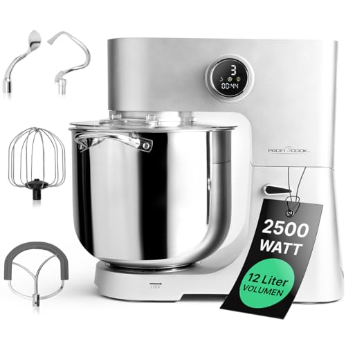 ProfiCook® Küchenmaschine mit XXL 12L Schüssel | Knetmaschine mit 2500W Longlife-Profi-Motor | Metallgetriebe und LED-Display | Food Processor für bis zu 8,5 kg Teig |13 Geschwindigkeiten | PC KM 1254 von Profi Cook