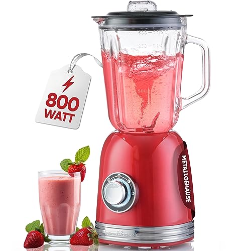 ProfiCook® Mixer Standmixer mit massivem 1,5L Glas-Behälter, Ice Crush & Turbo-Modus - Blender mit 4fach Piranha-Messer aus Edelstahl - Hochleistungsmixer mit Metallgehäuse 800W, PC UM 1195 rot von Profi Cook