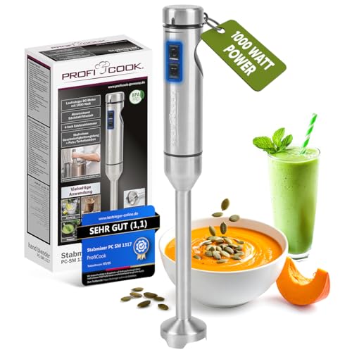 ProfiCook® Stabmixer 1000W | extra langer Mixstab | laufruhiger DC-Motor | Ice-Crush-Funktion | Pürierstab mit 4-fach Messer | auch für heiße Speisen geeignet | Mixstab | Hand Blender | PC SM 1317 von Profi Cook
