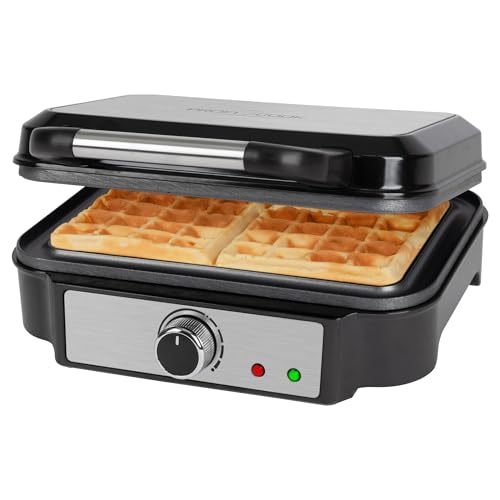 ProfiCook® Waffeleisen für belgische Waffeln mit 2 Backflächen | Waffeleisen belgische Waffel | antihaftbeschichtete Backfläche | stufenlos wählbarer Bräunungsgrad | Edelstahl | 1000 Watt | PC-WA 1240 von Profi Cook