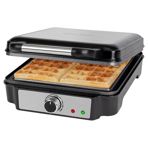 ProfiCook® Waffeleisen für belgische Waffeln mit 4 Backflächen | Waffeleisen belgische Waffel | antihaftbeschichtet Backfläche | stufenlos wählbarer Bräunungsgrad | Edelstahl | 1200 Watt | PC-WA 1241 von Profi Cook