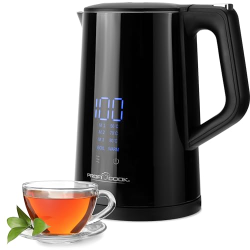 ProfiCook® Wasserkocher mit Temperatureinstellung 1,7L | Temperaturauswahl 50°-100°C | Soll & Ist Temperaturanzeige | Warmhaltefunktion | BPA-frei | Teekocher mit Temperatureinstellung | PC WKS 1243 von Profi Cook