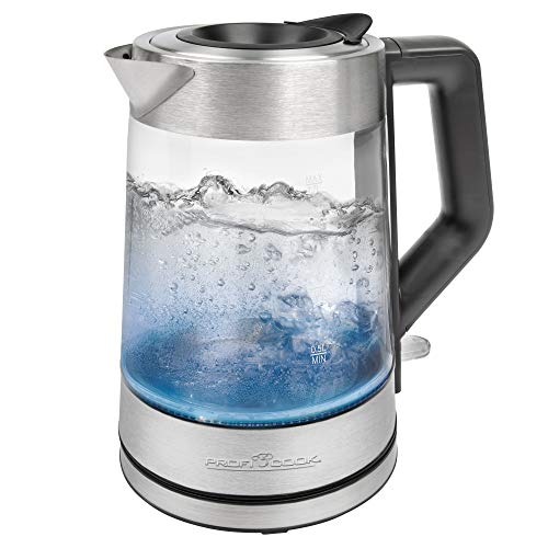 ProfiCook® Wasserkocher mit bunter Beleuchtung und 1,7 Liter Füllmenge, Wasserkocher Glas mit temperaturabhängiger Wassertankbeleuchtung, Kettle mit automatischer Abschaltung, 2200W - PC-WKS 1190 G von Profi Cook