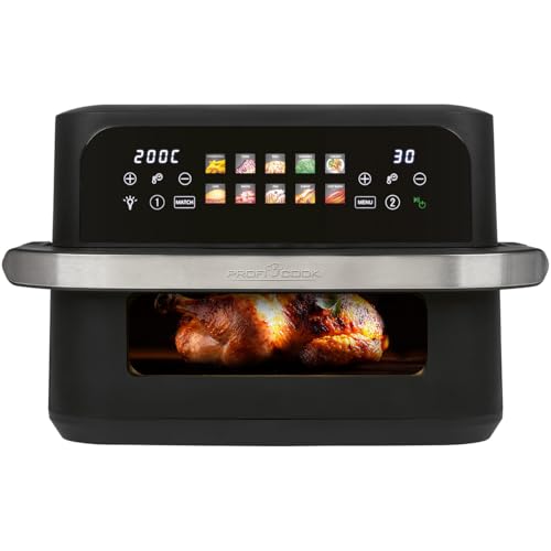 ProfiCook® XXL Heißluftfritteuse | 10L | Öl und Fettfrei | buntes Touch-Display | 2400W Airfryer | Heißluftfritteuse 2 Kammern | 10 Programme | 80-200°C | Heissluftfritteuse | PC FR 1313 H von Profi Cook