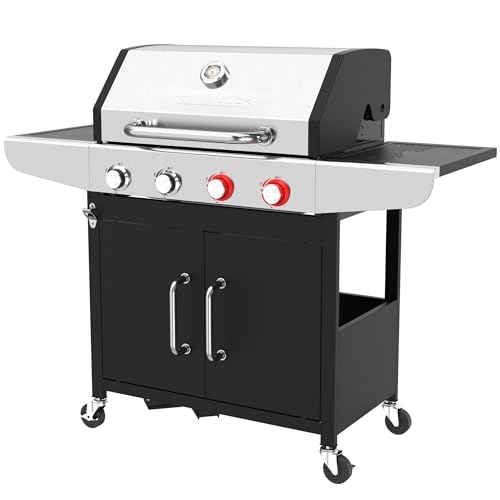 ProfiCook® Gas-grill für Temperaturen bis zu 450°C | 2 Power-Zonen | Roste aus echtem Gusseisen | Gasgrill 4 Brenner | Temperaturanzeige | Flaschenöffner | 4 Brenner | Gasgrill Balkon | PC GG 1311 von Profi Cook