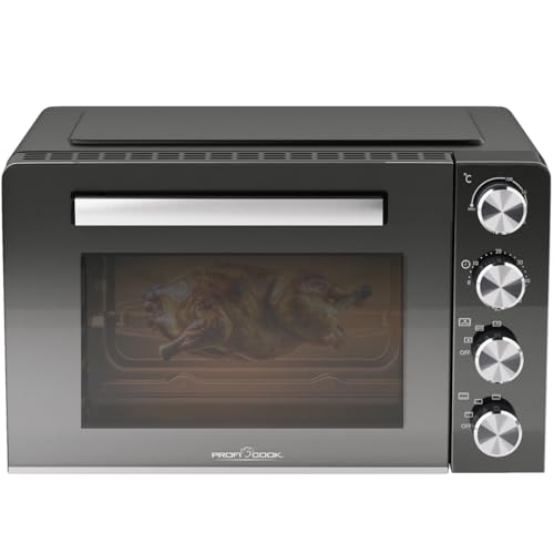 ProfiCook Minibackofen 30L | Umluft + Ober-/Unterhitze | Mini Backofen mit Drehspieß und Pizzastein | 100°C - 230°C | Minibackofen mit Umluft und Timer | Backofen klein 1500W | PC MBG 1277 von Profi Cook