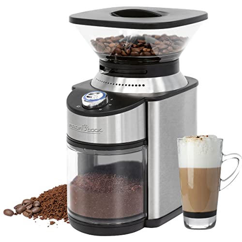 ProfiCook® Kaffeemühle elektrisch mit Edelstahl-Kegelmahlwerk, Coffee Grinder mit 16 Mahlgradeinstellungen, Kaffeemühle für bis zu 230g Kaffeebohnen, mit elektrischer Zeitschaltuhr - PC-EKM 1205 von Profi Cook