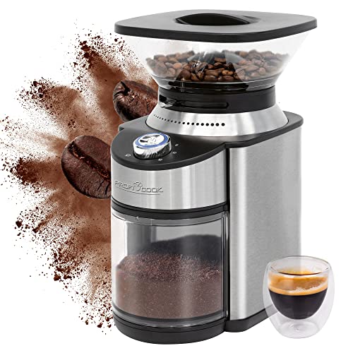 ProfiCook® Kaffeemühle elektrisch mit Edelstahl-Kegelmahlwerk, Coffee Grinder mit 16 Mahlgradeinstellungen, Kaffeemühle für bis zu 230g Kaffeebohnen, mit elektrischer Zeitschaltuhr - PC-EKM 1205 von Profi Cook