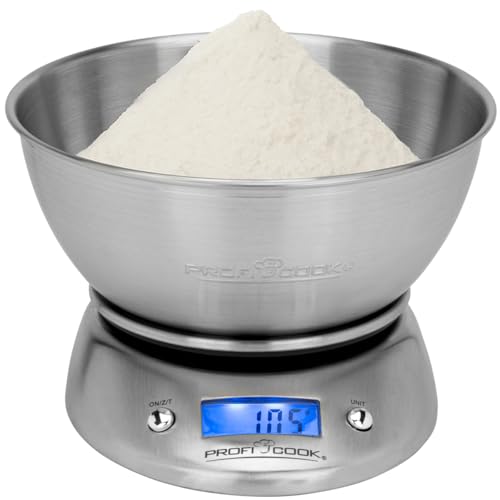 ProfiCook® Küchenwaage digital mit Schüssel | wiegt bis 5000g (in 1g-Schritten) | Zuwiegefunktion | einstellbare Maßeinheiten: gr, ml, lb.oz, fl.oz | digitale Küchenwaage | Küchenwage PC KW 1040 von Profi Cook