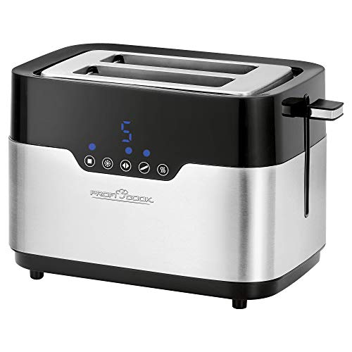 ProfiCook PC-TA 1170 2-Scheiben-Toaster, Sensor Touch, Brötchenaufsatz, Krümelschublade, Zentrierfunktion, 7 Bräunungsstufen, Edelstahl-Schwarz von Profi Cook