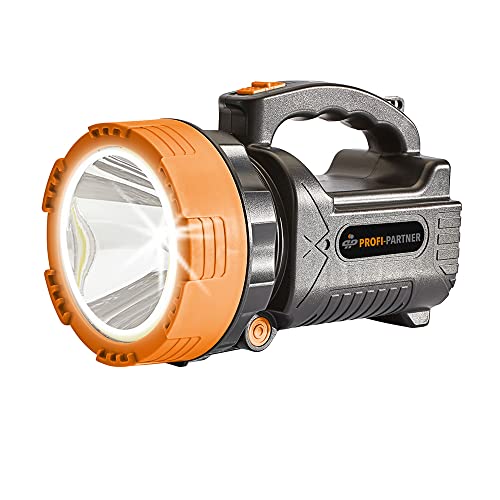 Profi-Partner LED-Handscheinwerfer/Handleuchte mit Lithium-Akku, wiederaufladbare Arbeitsleuchte, CREE-/COB-Technologie, klappbarer Lampenkopf, 10 W, 500 Lumen, 400 m Leuchtweite von Profi-Partner
