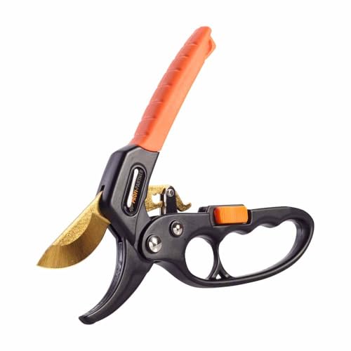 Profi-Partner Ratschenschere für Gartenarbeit, Professionelle Gartenschere mit Ratschenfunktion, Scharfe Baumschere für bis zu 2 cm starke Äste, Inkl. Gürteltasche von Profi-Partner