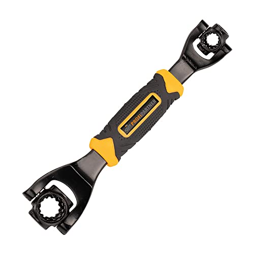 Profi-Partner Universal-Schraubenschlüssel – Steckschlüssel 8 in 1, Multifunktions-Ringschlüssel 8–19 mm, 2 drehbare Ringschlüsselköpfe, Reparatur, Rutschfester Griff von Profi-Partner