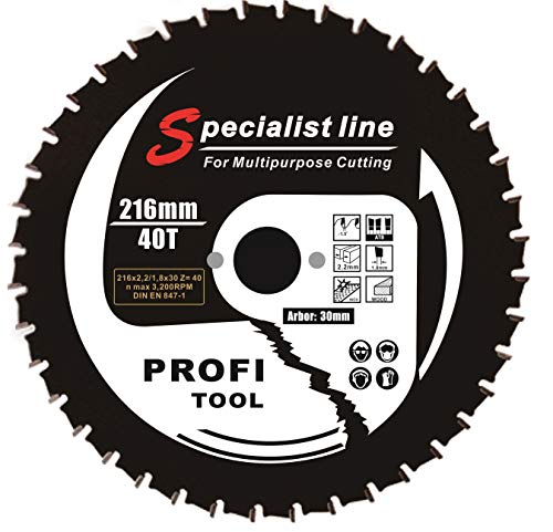 profi-tool-germany HM-Sägeblatt 216 x 2,2 x 30 Z= 40 WZ Universal für Holz/Alu/Stahl/PVC mit Antihaft Beschichtung von Profi-Tool Germany