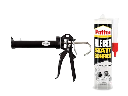 Pattex Kleben statt Bohren Kristallklar, Montagekleber für kristallklare Verklebungen, für alle Materialien, Universalkleber (1x290g) & Pattex Profi Metall Kartuschenpistole von Profi