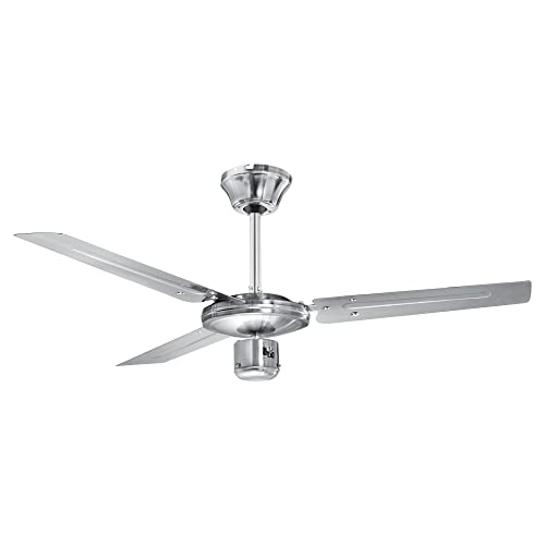 ProfiCare Deckenventilator PC-DVL 3071 3-Flügel-Ventilator für Räume bis 25 m², 4 Leistungs-Stufen, Reversefunktion für Sommer-und Winterbetrieb, 122cm Durchmesser, 60 Watt, edelstahl von ProfiCare