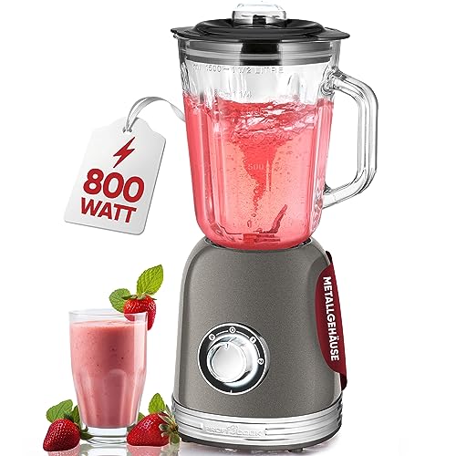 ProfiCook® Mixer Standmixer mit massivem 1,5L Glas-Behälter, Ice Crush & Turbo-Modus - Blender mit 4fach Piranha-Messer aus Edelstahl - Hochleistungsmixer mit Metallgehäuse 800W, PC UM 1195 anthrazit von Profi Cook