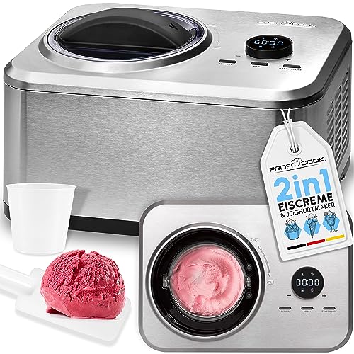 ProfiCook® Eismaschine und Joghurtbereiter | Eis in 20 min. | für bis zu 1500ml | Eismaschine mit Kompressor | für Eis & Frozen Joghurt | Inkl. Rezeptvorschläge, Spachtel und Messbecher | PC ICM 1268 von Profi Cook