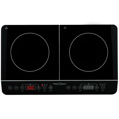 ProfiCook® Induktionskochplatte 2 Platten | heiß in Sekundenschnelle | 10 Stufen | Timer | bis 240°C Induktionsplatte doppelt | Induktionskochfeld 2 Platten | Induktionskochplatte | PC DKI 1067 von Profi Cook