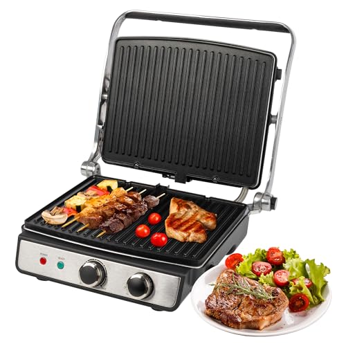 ProfiCook® Kontaktgrill für fettfreies Grillen | Elektrogrill für z.B. Panini, Steaks, Toasts | Elektro Grill mit stufenlos regelbarem Thermostat | Barbecue Grill mit 180° Öffnung | 2000W | PC-KG 1264 von Profi Cook