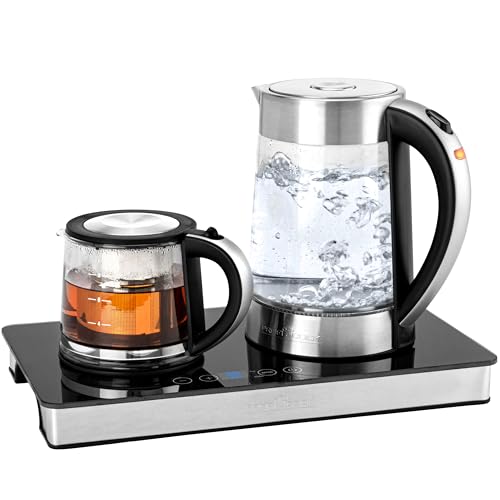 ProfiCook® Tee und Kaffeestation in Einem | 1,7 Liter hitzebeständiger Wasserkocher | Teekanne aus Glas 0,8 Liter | Warmhaltefunktion |Temperatureinstellung u. Sensor-Touch-Bedienfeld | PC-TKS 1056 von Profi Cook