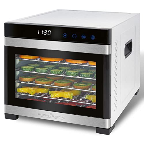 ProfiCook® Dörrautomat | Edelstahl | Temperaturregler von 35–75 °C | BPA-frei | Timerfunktion | 6 Etagen | LED-Display | Touch-Bedienung | Obst, Fleisch, Früchte - trockner | 650 Watt | PC-DR 1218 von Profi Cook