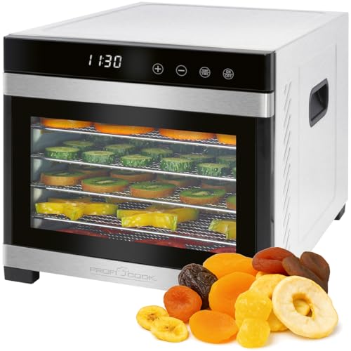 ProfiCook® Dörrautomat | Edelstahl | Temperaturregler von 35–75 °C | BPA-frei | Timerfunktion | 6 Etagen | LED-Display | Touch-Bedienung | Obst, Fleisch, Früchte - trockner | 650 Watt | PC-DR 1218 von Profi Cook