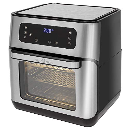 ProfiCook PC-FR 1200 H Heißluft-Fritteuse, 9 Automatikprogramme inkl. variabler Zeit und Temperatureinstellung, Kapazität: ca. 11 Liter, 4 Einschubhöhen für optimale Backergebisse, Edelstahl-schwarz von Profi Cook