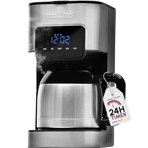 Profi Cook Kaffeemaschine | 8-10 Tassen | Zeitschaltuhr | Sensor Touch-Bedienung | doppelwandige Thermoskanne mit 1,2 Liter Volumen | Aromaverschluss | Edelstahl Filterkaffeemaschine | PC-KA 1191 von Profi Cook