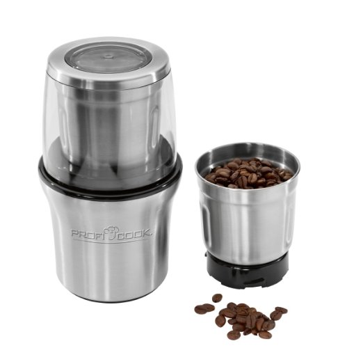 ProfiCook PC-KSW 1021 N, 2-in-1 Kaffeeschlagwerk & Zerkleiner in Einem, für Kaffeebohnen/Gewürze/Nüsse etc, Sicherheitsschaltung, Edelstahl von ProfiCook