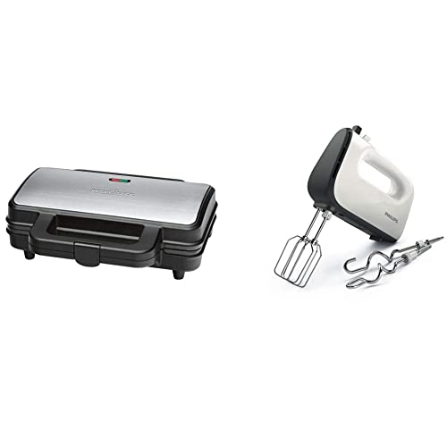 ProfiCook PC-ST 1092 Sandwichtoaster, extra große Sandwichplatten für amerikanische XXL-Toastscheiben, 2 Kontrolleuchten & Philips HR3741/00 Handmixer (450 Watt, 5 Geschwindigkeiten) weiß/schwarz von Profi Cook