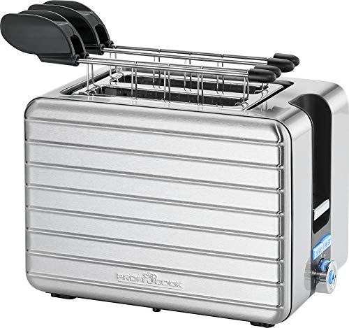 ProfiCook PC-TAZ 1110, 2-Scheiben Zangentoaster, integrierter Brötchenaufsatz, mit extra breiten Toastschlitzen (40 mm), Edelstahlgehäuse, kompakt, 1050 Watt von ProfiCook