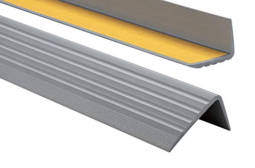 PVC Treppenkantenprofil Selbstklebend Winkelprofil Anti-Rutsch Treppenkante 41x25mm 0,8m, Silber von ProfiPVC