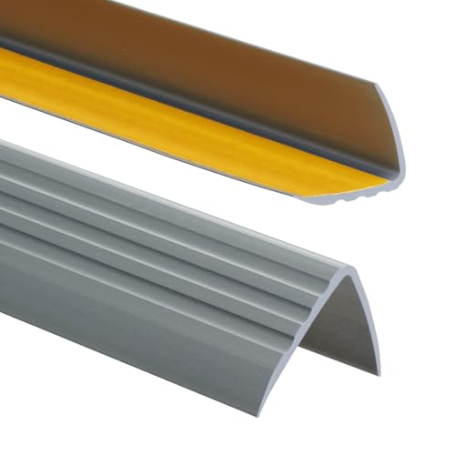 PVC Treppenkantenprofil Selbstklebend Winkelprofil Anti-Rutsch Treppenkante 50x40mm - 0,80m, Silber von ProfiPVC