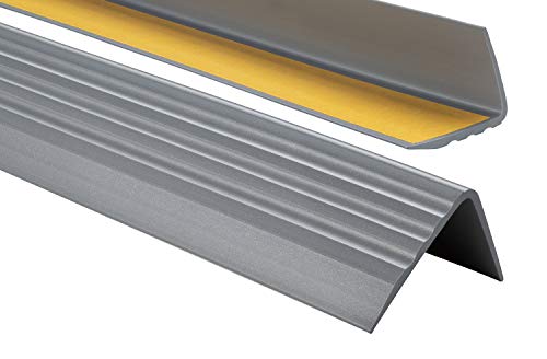 PVC Treppenkantenprofil Selbstklebend Winkelprofil Anti-Rutsch Treppenkante 50x40mm - 1,00m, Silber von ProfiPVC