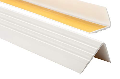 PVC Treppenkantenprofil Selbstklebend Winkelprofil Anti-Rutsch Treppenkante 50x40mm - 1,65m, Weiß von ProfiPVC