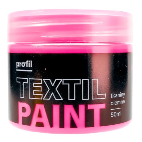Profil TEXTIL PAINT - Farbe für Dunkle Stoffe - für Denim, Leinen, Kord und andere - gut für Leinwand, Holz, Wände, Decoupage - 36 Farben - 50 ml - Rosa Fluo von Profil