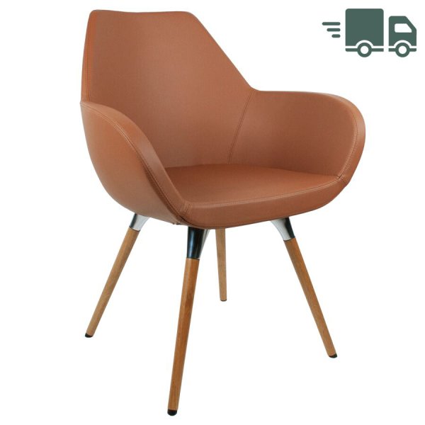 Profim Fan 10 HW Sessel mit Bezug Premiumleder 2840 und Holzgestell Eiche natur von Profim