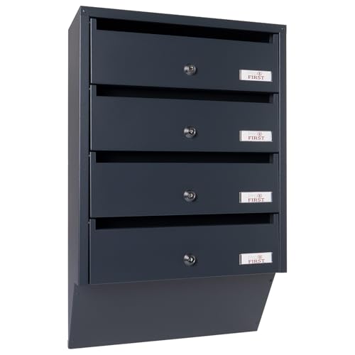 Profirst Briefkastenanlage Maildrop 4 Anthrazit Stahl Zylinderschloss je 2 Schlüssel für 4 Parteien Namensschildhalter inkl. Montagematerial von Profirst
