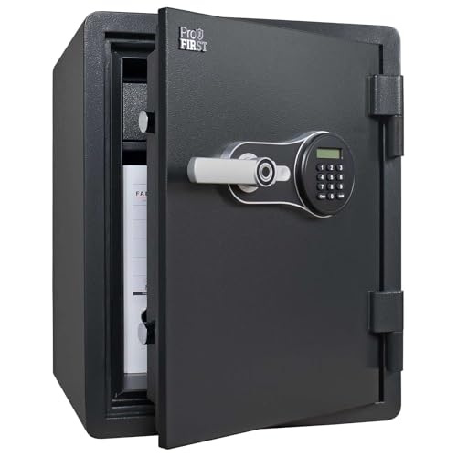 Profirst FireGuard 60 Feuerschutztresor 60 minütiger Feuerschutz Stahl Schwarz Elektronikschloss Fingerprint Notöffnung Panikverschluss LED-Beleuchtung verstellbarer Fachboden Kunststofflade von Profirst