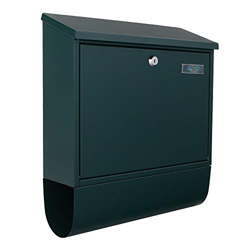 Profirst Mail PM 330 Briefkastenset Stahlblech Grün Zylinderschloss mit 2 Schlüssel Namensschildhalter Zeitungsbox Wandbriefkasten einseitiger Einwurf Schutzklappe inkl. Befestigungsmaterial von Profirst