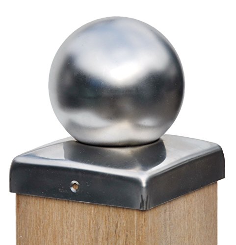Pfostenkappe mit Kugel Zaunkappe Zierkappe Schutzkappe aus Edelstahl für Holzpfosten inkl. Edelstahl-Schrauben (für Pfosten 7x7 cm) von Profishop-Bremen